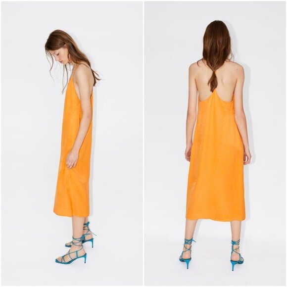 Zara Size XS Orange Flowy Dress - Picture 1 of 4